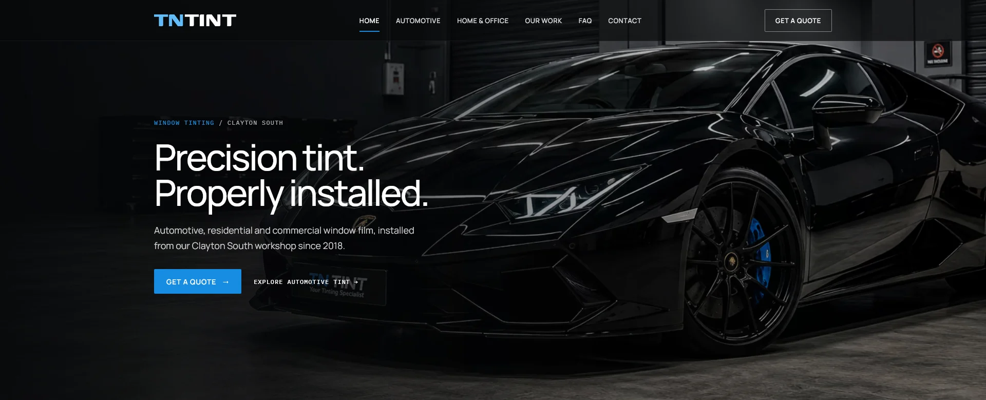 TN TINT window tinting studio website homepage